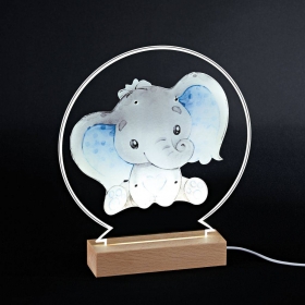 Plexiglass εκτυπωμένο με ελεφαντάκι σε LED ξύλινη βάση - ΚΩΔ:M12003-AD