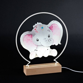 Plexiglass εκτυπωμένο με ελεφαντάκι σε LED ξύλινη βάση - ΚΩΔ:M12015-AD