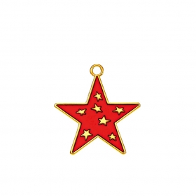 Μεταλλικό κρεμαστό χρυσό αστέρι με κόκκινο σμάλτο 4.5cm - ΚΩΔ:M11327-AD