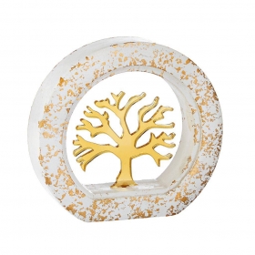 Κεραμικός λευκός-χρυσός κύκλος με plexiglass δέντρο ζωής - ΚΩΔ:M11693-AD