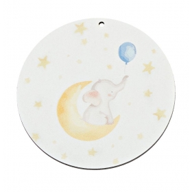 Ξύλινος κρεμαστός κύκλος με φεγγάρι-ελεφαντάκι 7cm - ΚΩΔ:M11531-AD
