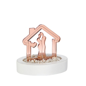 Plexiglass ροζ χρυσό σπίτι με ζευγάρι σε κεραμική βάση - ΚΩΔ:M11689-AD