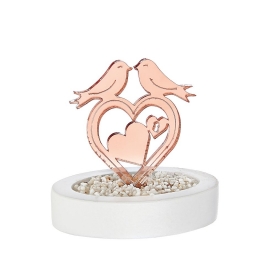 Plexiglass ροζ χρυσή καρδιά με πουλάκια σε κεραμική βάση - ΚΩΔ:M11692-AD