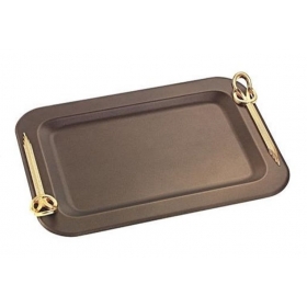 Μεταλλικός μπρονζέ δίσκος με χρυσά χερούλια 38X28cm - ΚΩΔ:M11780-AD