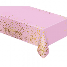 Πλαστικό τραπεζομάντηλο ροζ με χρυσό πουά 137X183cm - ΚΩΔ:SH-OFGR-BB