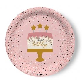 Χάρτινο πιάτο φαγητού rose confetti 23cm - ΚΩΔ:PL23RC07-BB