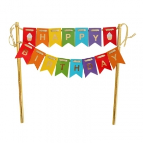 Topper τούρτας σημαιάκια happy birthday 19.5cm - ΚΩΔ:QT-DTHK-BB