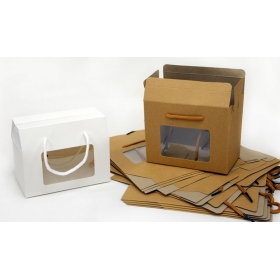 Χάρτινο κουτί με χερούλι και παράθυρο ζελατίνα 15X11X9cm - ΚΩΔ:402138