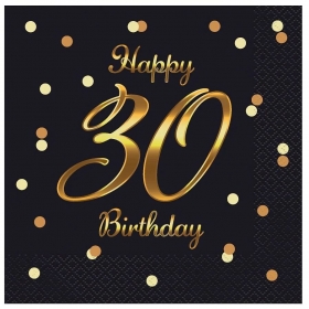 Χαρτοπετσέτες πάρτυ 30th birthday 33X33cm - ΚΩΔ:PG-S30C-BB