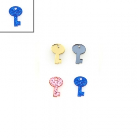 Πλέξι Ακρυλικό Μοτίφ Κλειδί Γούρι 15x10mm - Μπλε Σκούρο Γκλίτερ - ΚΩΔ:71481527.328-NG