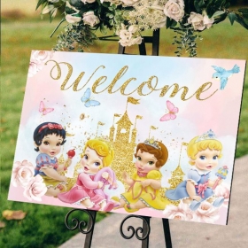Καμβάς βάπτισης welcome baby Πριγκίπισσες Disney με μήνυμα 60X80cm - ΚΩΔ:5531124-329-BB