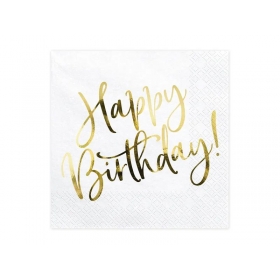 Χαρτοπετσέτες άσπρες με χρυσό Happy Birthday 33X33cm - ΚΩΔ:SP33-79-008-019-BB
