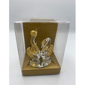 Κρυσταλλινοι Κυκνοι Χρυσοι με Καθρεφτη σε Διαφανο Κουτι - ΚΩΔ:202-90262-Mpu