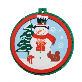 Ξύλινη κρεμαστή χριστουγεννιάτικη μπάλα με χιονάνθρωπο 8X8.5cm - ΚΩΔ:M10573-AD