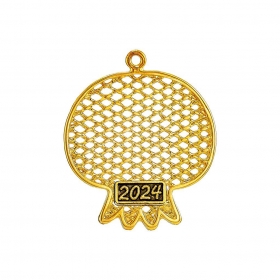 Μεταλλικό κρεμαστό ρόδι χρυσό διάτρητο με χρονολογία 4.5X5cm - ΚΩΔ:M2024-11394-AD