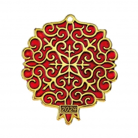 Μεταλλικό κρεμαστό ρόδι χρυσό-κόκκινο με χρονολογία 5X5.5cm - ΚΩΔ:M2024-12124-AD