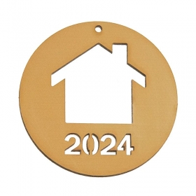 Ξύλινο χρυσό σπιτάκι με χρονολογία 2024 9X8cm - ΚΩΔ:NB276-NU