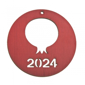 Ξύλινο κόκκινο ρόδι με χρονολογία 2024 8cm - ΚΩΔ:NB277-NU
