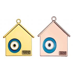 Μεταλλικό κρεμαστό σπίτι με μάτι και χρονολογία - ΚΩΔ:M2024-2453-AD