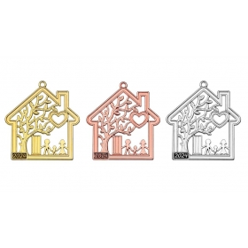Μεταλλικό κρεμαστό σπίτι με οικογένεια και χρονολογία 5.3X6.3cm - ΚΩΔ:M2024-4489-AD