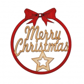Ξυλινο Διακοσμητικο Merry Christmas Με Φιογκο Και Αστερι - Κοκκινο - 9Χ9 Εκατ.- ΚΩΔ:M2240-K-Ad
