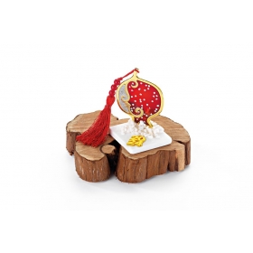 Γούρι Μεταλλικό Χρυσό-Κόκκινο Ρόδι με Κόκκινη Φούντα σε Μάρμαρο - ΚΩΔ:EG857-AD