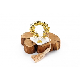 Γούρι Μεταλλικό Χρυσό Στεφάνι με Χρυσή Φούντα σε Μάρμαρο - ΚΩΔ:EG863-AD