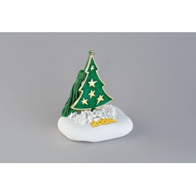 Γούρι σε βότσαλο με μεταλλικό πράσινο χριστουγεννιάτικο δέντρο - ΚΩΔ:EG19108-AD
