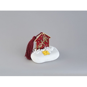 Γούρι σε βότσαλο με μεταλλικό χρυσό κόκκινο σπίτι - κλαδί ελιάς - ΚΩΔ:EG19112-AD