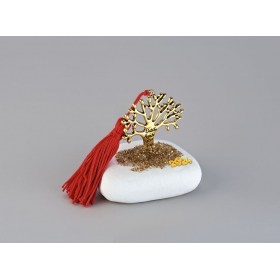 Γούρι σε βότσαλο με μεταλλικό χρυσό δέντρο και ευχές - ΚΩΔ:EG19148-AD