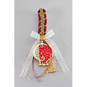 Κρεμαστό γούρι διακοσμημένο χρυσό - κόκκινο ρόδι και δαντέλα - ΚΩΔ:EG18005-AD