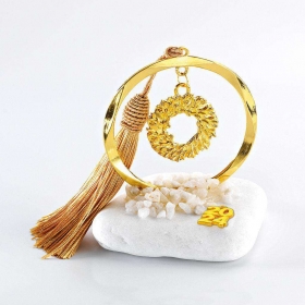 Γούρι Μεταλλικός Χρυσός Κύκλος με Χρυσό Στεφάνι σε Βότσαλο - ΚΩΔ:EG21069-AD