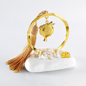 Γούρι Μεταλλικός Χρυσός Κύκλος με Χρυσό Ρόδι σε Βότσαλο - ΚΩΔ:EG21072-AD