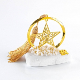 Γούρι Μεταλλικός Χρυσός Κύκλος με Αστέρι σε Βότσαλο - ΚΩΔ:EG21085-AD