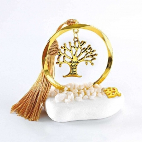 Γούρι Μεταλλικός Χρυσός Κύκλος με Δέντρο με Ευχές σε Βότσαλο - ΚΩΔ:EG21086-AD