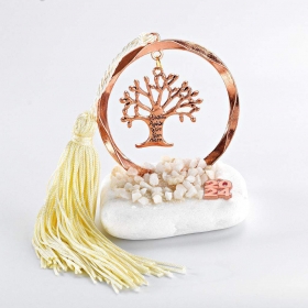 Μεταλλικός Ροζ Χρυσό Κύκλος με Δέντρο και Φούντα σε Βότσαλο Γούρι - ΚΩΔ:EG21099-AD
