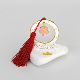 Γούρι σε βότσαλο με μεταλλικό ροζ τυχερό τριφύλλι - ΚΩΔ:EG21170-AD