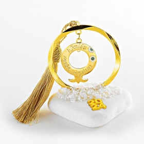 Γούρι Μεταλλικός Χρυσός Κύκλος με Ρόδι και Ευχές σε Βότσαλο - ΚΩΔ:EG22024-AD