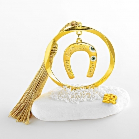 Γούρι Μεταλλικός Χρυσός Κύκλος με Πέταλο και Ευχές σε Βότσαλο - ΚΩΔ:EG22025-AD