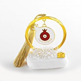 Γούρι Μεταλλικός Χρυσός Κύκλος με Λευκό-Κόκκινο Ρόδι σε Βότσαλο - ΚΩΔ:EG22028-AD