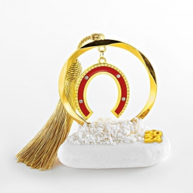 Γούρι Μεταλλικός Χρυσός Κύκλος με Χρυσό-Κόκκινο Πέταλο σε Βότσαλο - ΚΩΔ:EG22036-AD