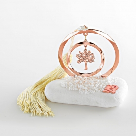 Μεταλλικός Ροζ Χρυσό Κύκλος με Δέντρο και Φούντα σε Βότσαλο Γούρι - ΚΩΔ:EG22044-AD