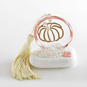 Μεταλλικός Ροζ Χρυσό Κύκλος με Κολοκύθα και Φούντα σε Βότσαλο Γούρι - ΚΩΔ:EG22045-AD