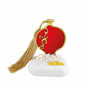 Γούρι Μεταλλικό Κόκκινο-Χρυσό Ρόδι με Χρυσή Φούντα σε Βότσαλο - ΚΩΔ:EG22144-AD