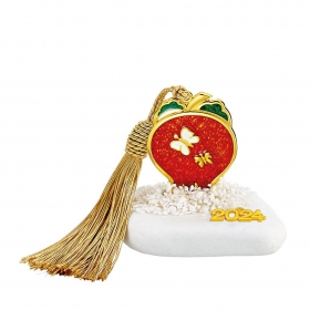 Γούρι Μεταλλικό Κόκκινο-Χρυσό Ρόδι με Πεταλούδες και Χρυσή Φούντα σε Βότσαλο - ΚΩΔ:EG22146-AD