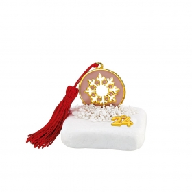 Γούρι Μεταλλική Χρυσή-Σάπιο Μήλο Χιονονιφάδα με Κόκκινη Φούντα σε Βότσαλο - ΚΩΔ:EG22163-AD
