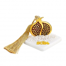 Γούρι Μεταλλικό Χρυσό-Κόκκινο Ρόδι με Χρυσή Φούντα σε Μάρμαρο - ΚΩΔ:EG22173-AD