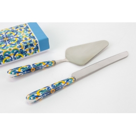 Σετ σπάτουλα και μαχαίρι τούρτας σε μπλε και κίτρινες αποχρώσεις - ΚΩΔ:LS-54059-G