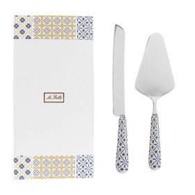 Σετ σπάτουλα και μαχαίρι τούρτας λευκο με μπλε & κίτρινες αποχρώσεις - ΚΩΔ:LS-55145C-G