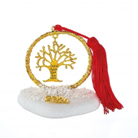 Γούρι μεταλλικός κύκλος με χρυσό δέντρο ζωής σε βότσαλο - ΚΩΔ:EG23011-AD